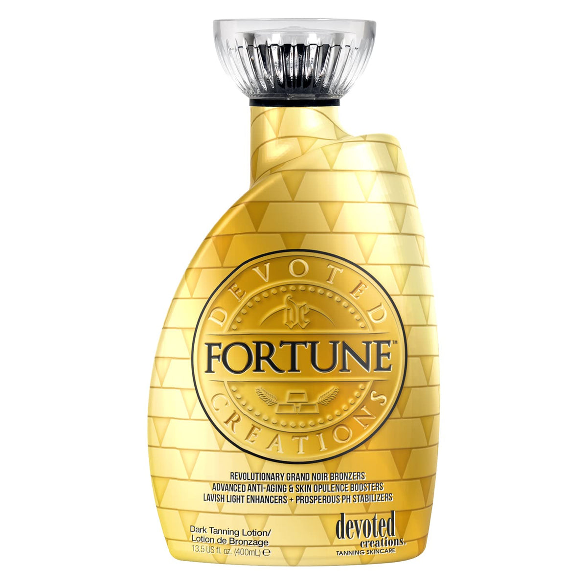 Fortune Bronzer Devoted Creations, bouteille prête à l’emploi pour un bronzage durable.