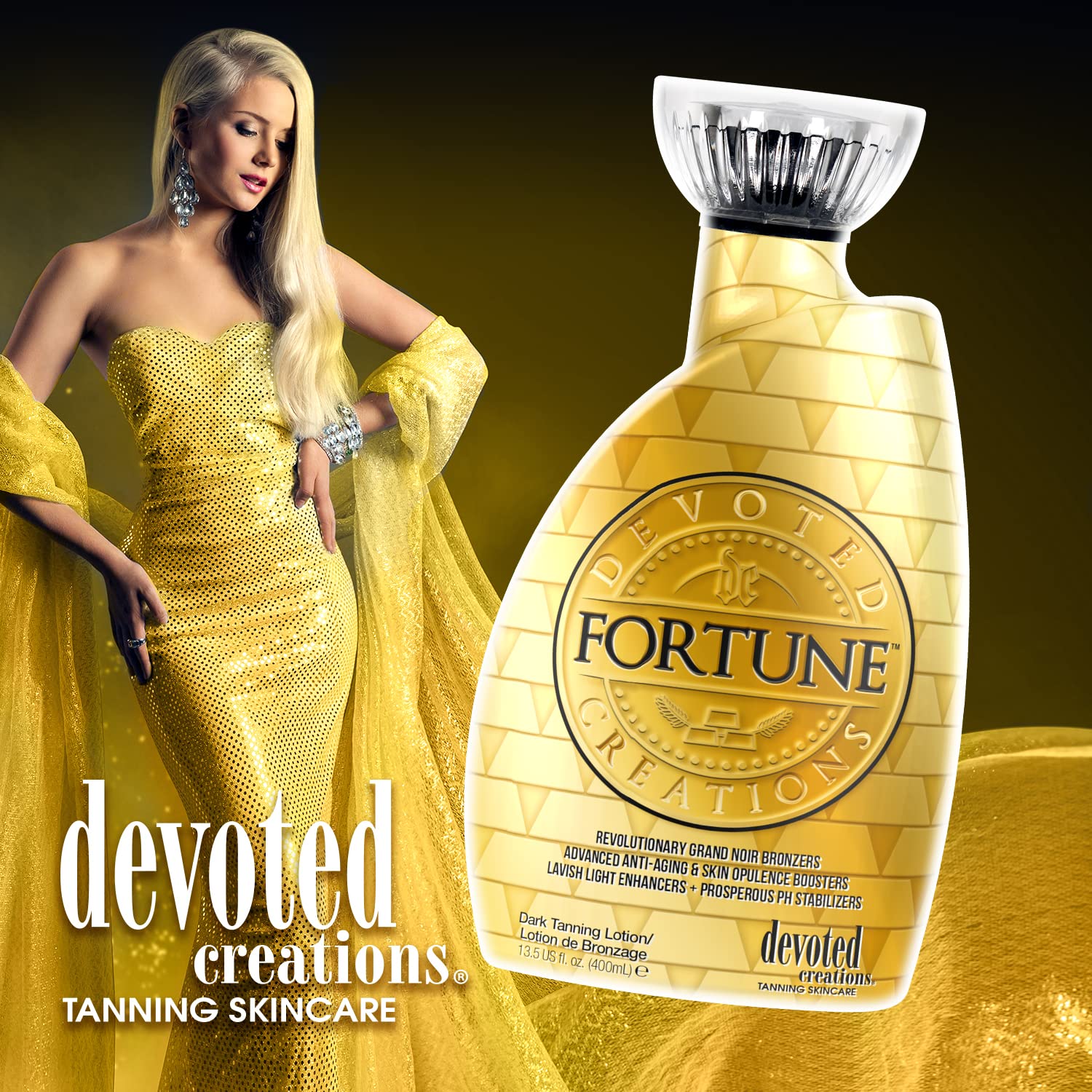 Fortune Bronzer Devoted Creations, technologie protection tatouages et couleur pour prévenir la décoloration.