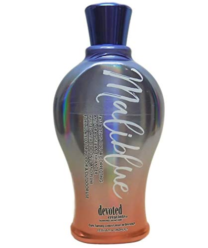 Devoted Creations Maliblue, bouteille-bronzage rapide, application légère et hydratante pour un teint naturel.