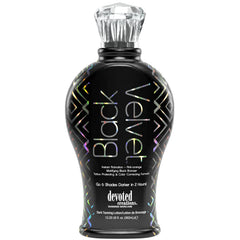 Devoted Creations Velvet Noir, bouteille de bronzant noir, couleur naturelle potentielle et fini mat.