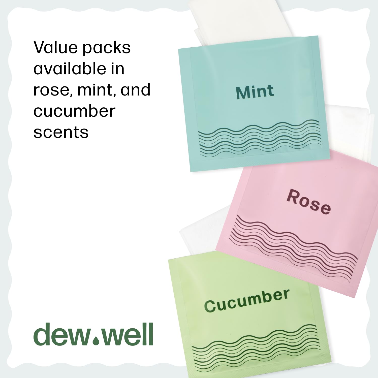 Parfum menthe des lingettes Dew Well pour une fraîcheur légère.