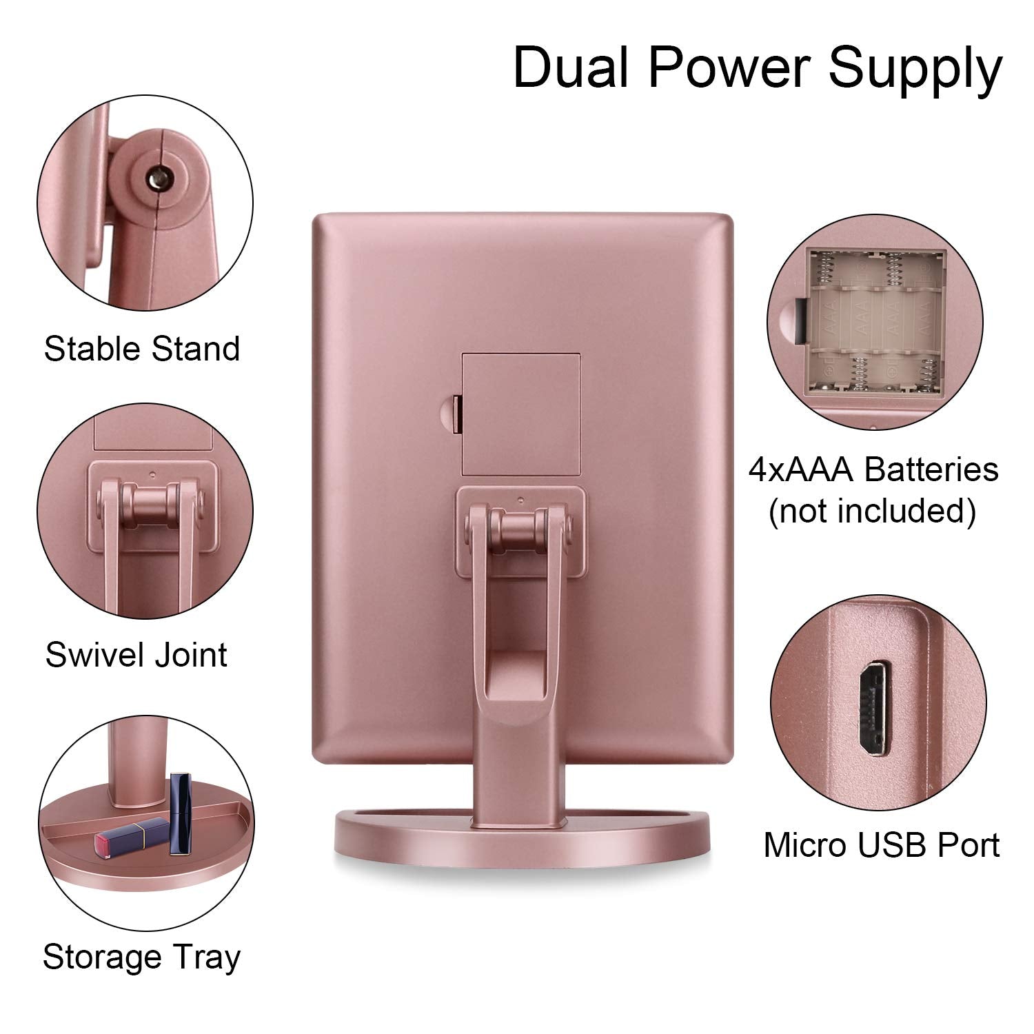 Miroir DeWEISN with double alimentation USB ou piles pour maquillage nomade.