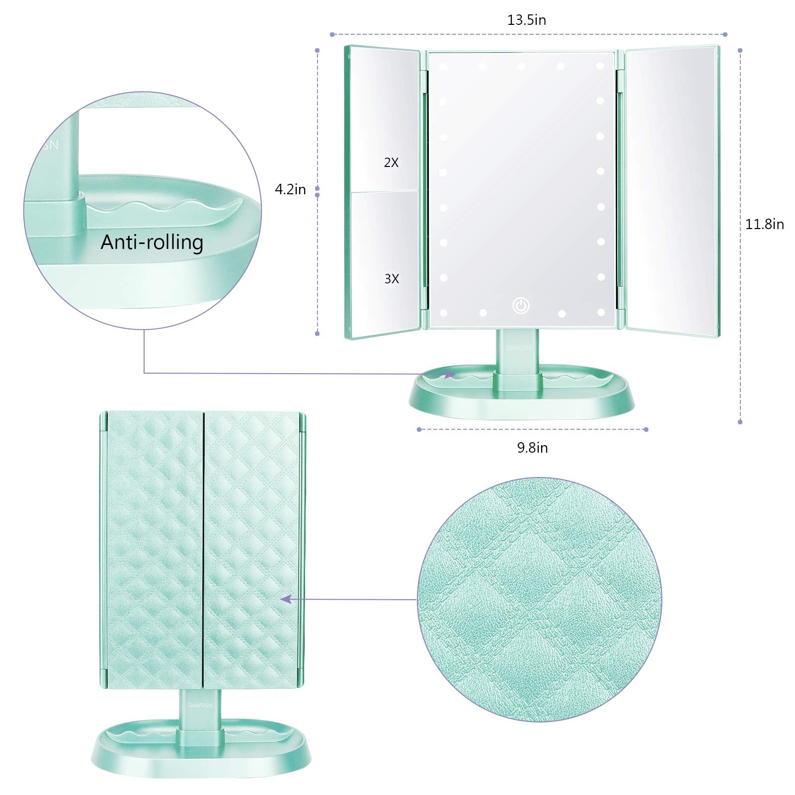 Base de rangement pratique du miroir deweisn pour cosmétiques et accessoires.