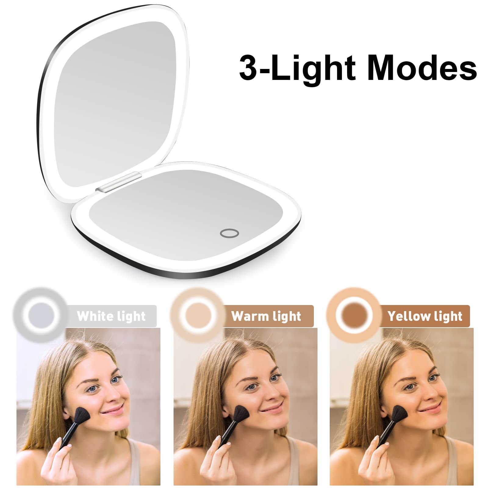 Éclairage à 3 couleurs du miroir pour différents ambiances maquillage.