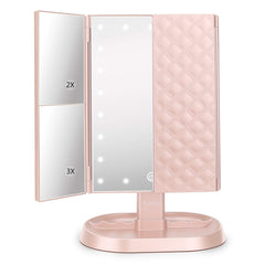 Miroir deweisn pliable à trois volets, éclairage par 21 diodes lumineuses pour un maquillage précis.