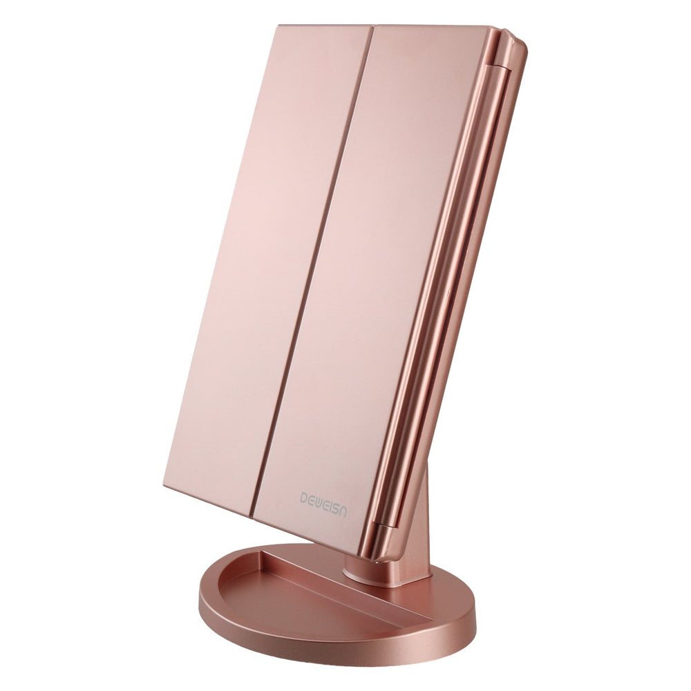 Miroir DeWEISN à trois volets lumineux pour un maquillage précis.