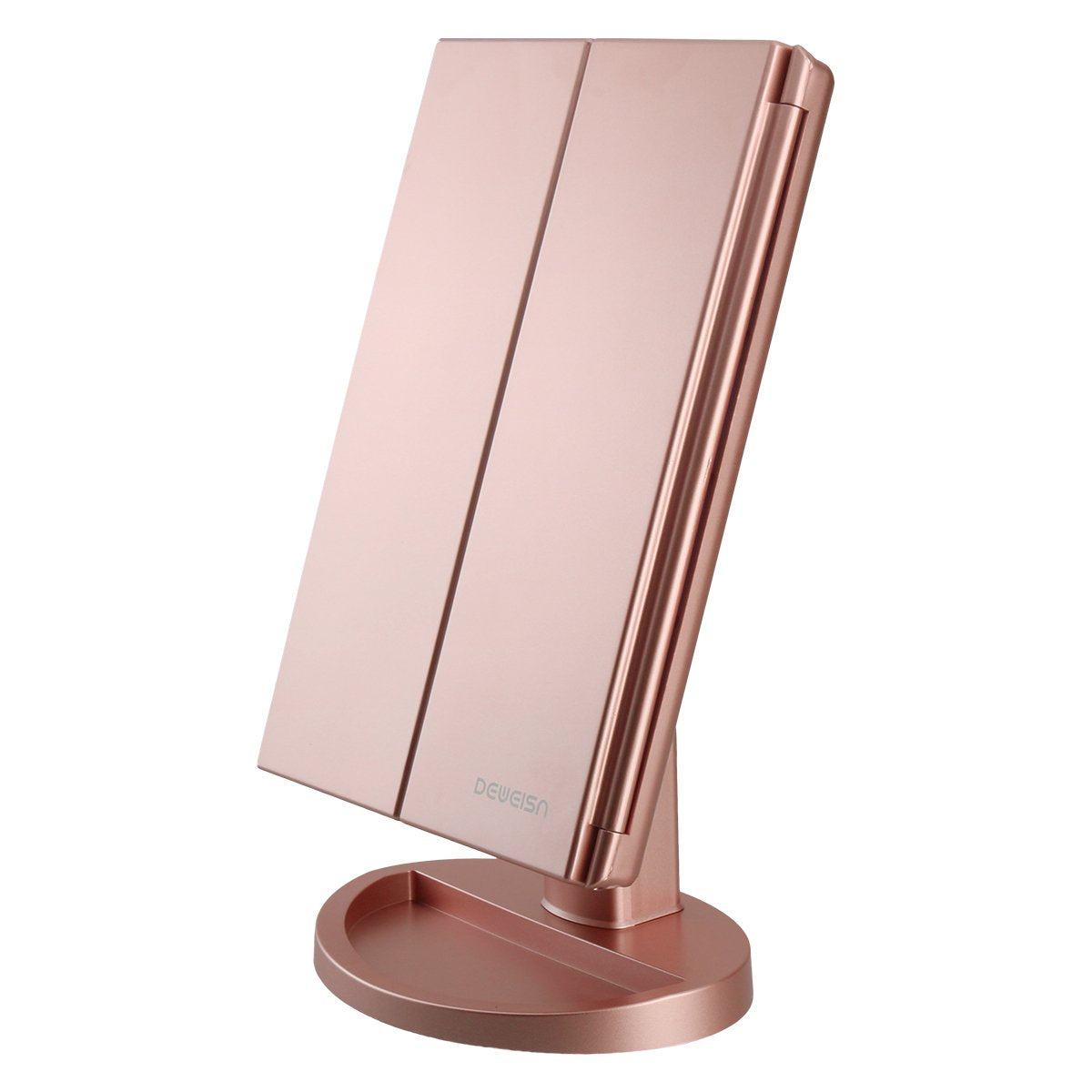 Miroir DeWEISN à trois volets lumineux pour un maquillage précis.