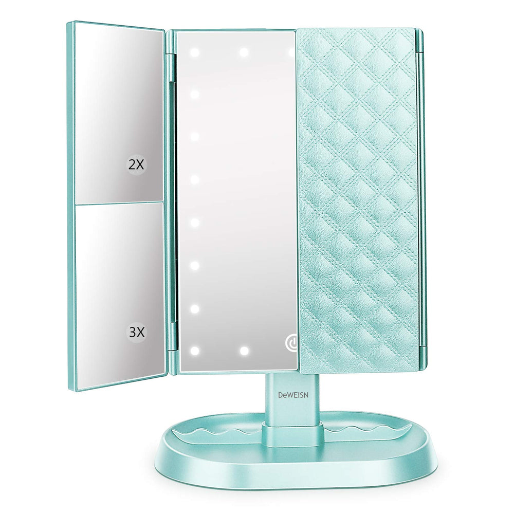 Miroir deweisn pli-tri avec 21 DEL pour un maquillage précis.