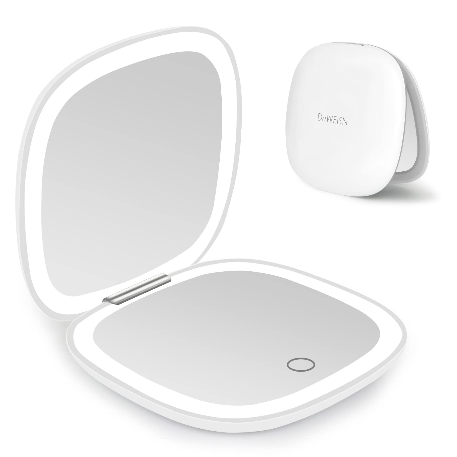 Miroir compact deweisn illuminé, facile à glisser dans le sac pour retouches rapides.