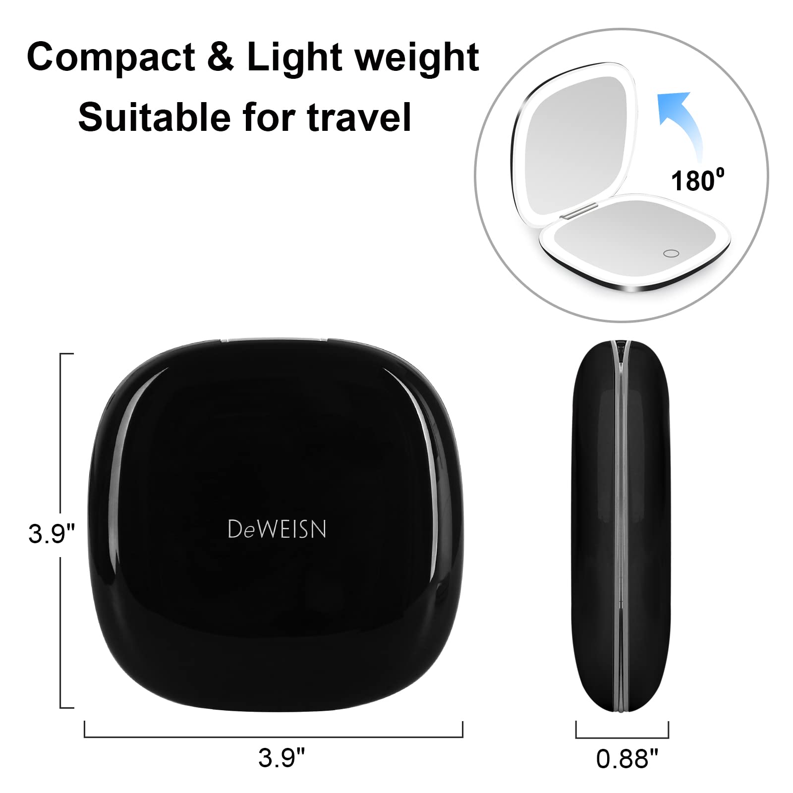 Miroir double-face deweisn, 1x et 10x, pour un maquillage précis.