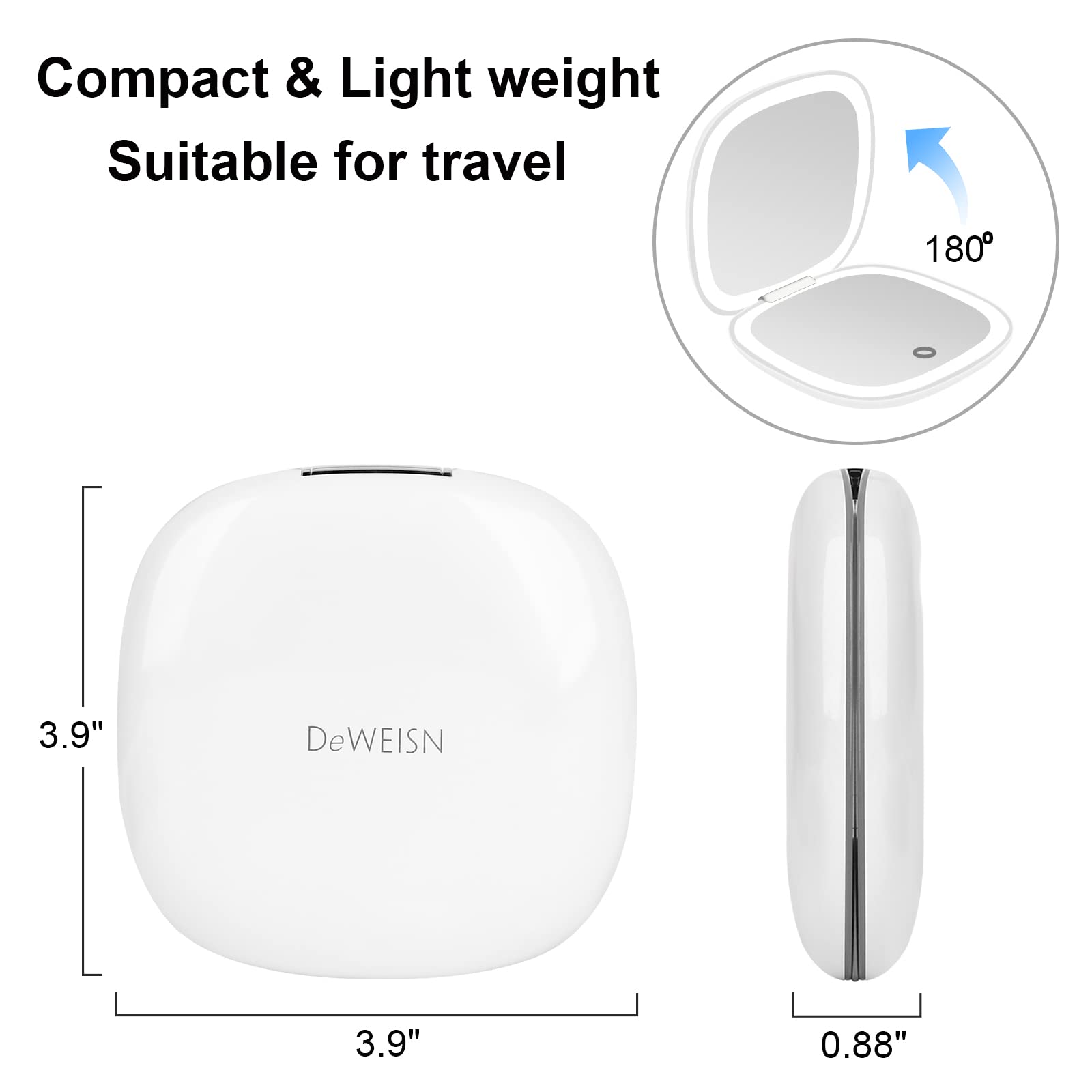 Miroir double-face deweisn avec 1x et 10x, parfait pour les détails précis.