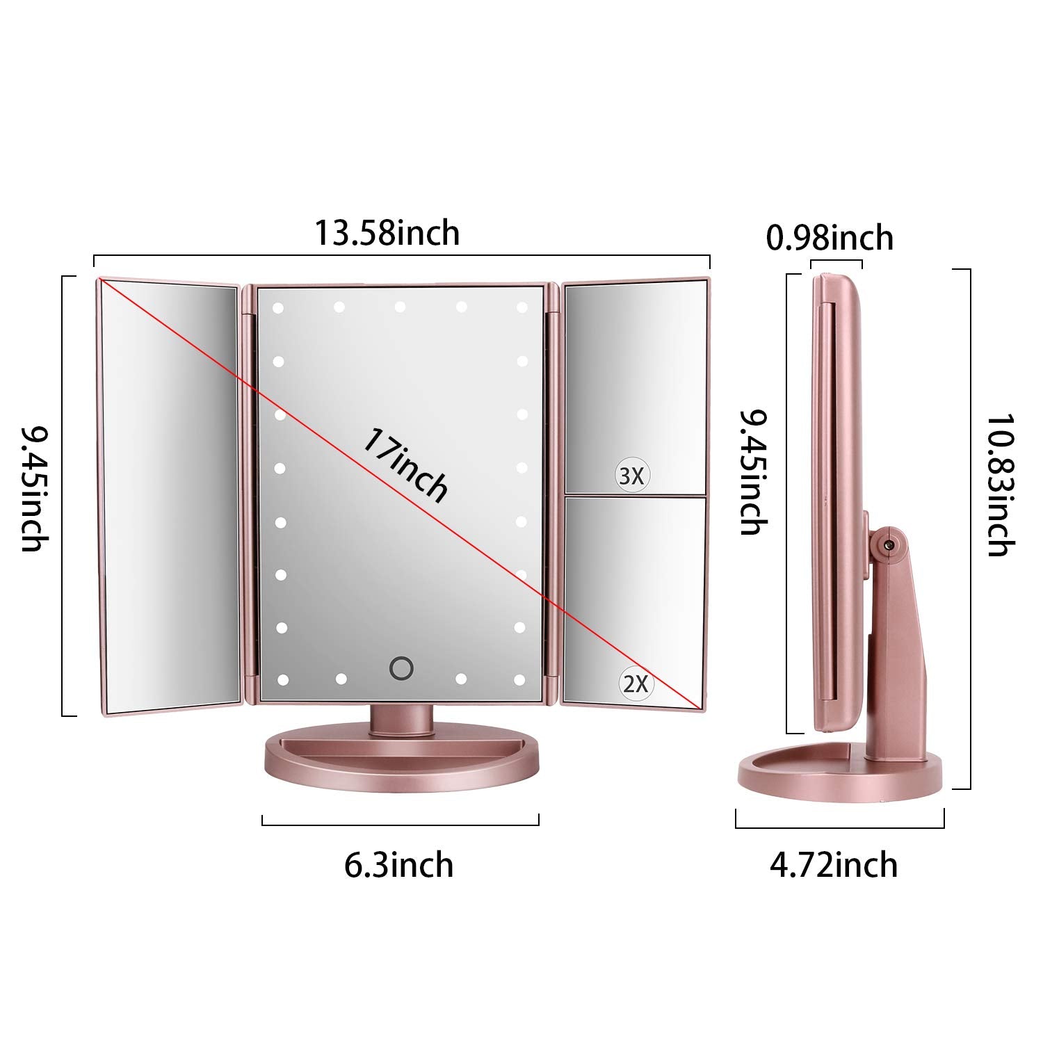 Miroir DeWEISN éclairé avec capteur tactile pour ajuster rapidement la luminosité.