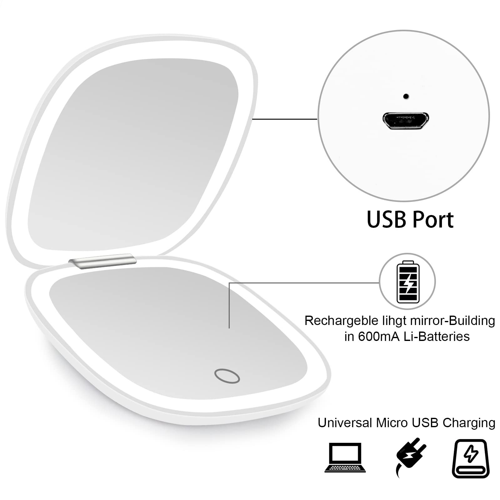 Miroir deweisn portable, facile à glisser dans poche ou sac.