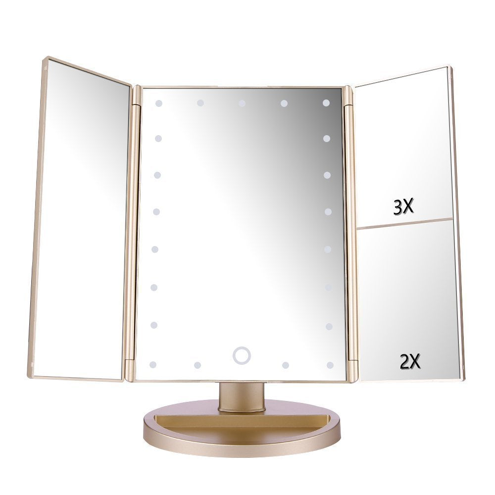 Miroir Deweisn tri-fold avec 21 DEL pour maquillage précis.