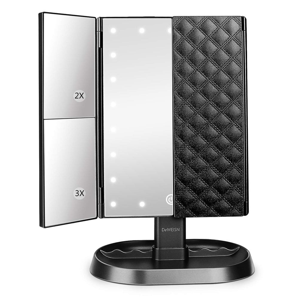 Miroir vanité deweisn pliable à trois volets avec 21 DEL pour un éclairage naturel et précis.