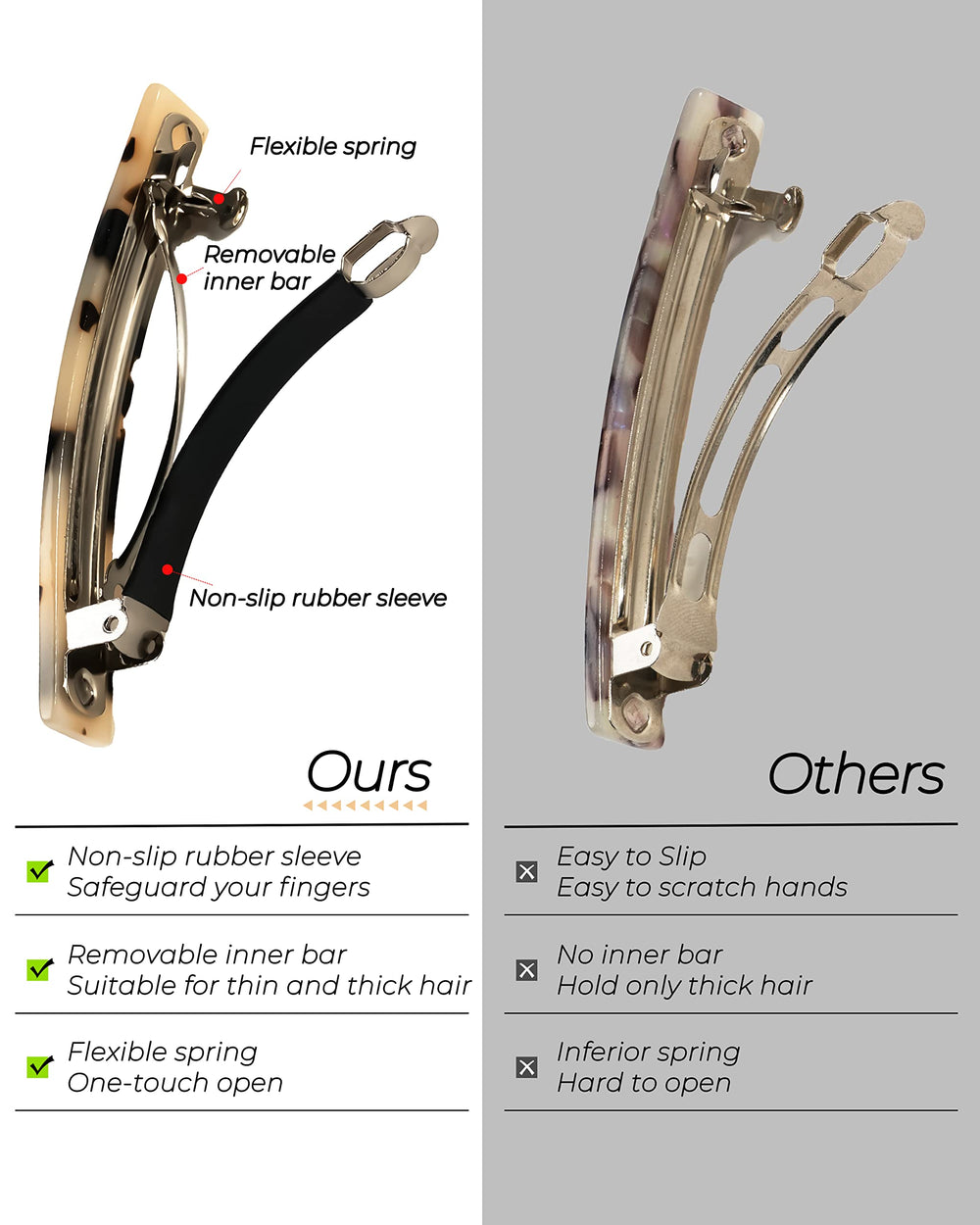 Barrette anti-glisse DF DUALFERV rectangle tortue assure tenue fiable.