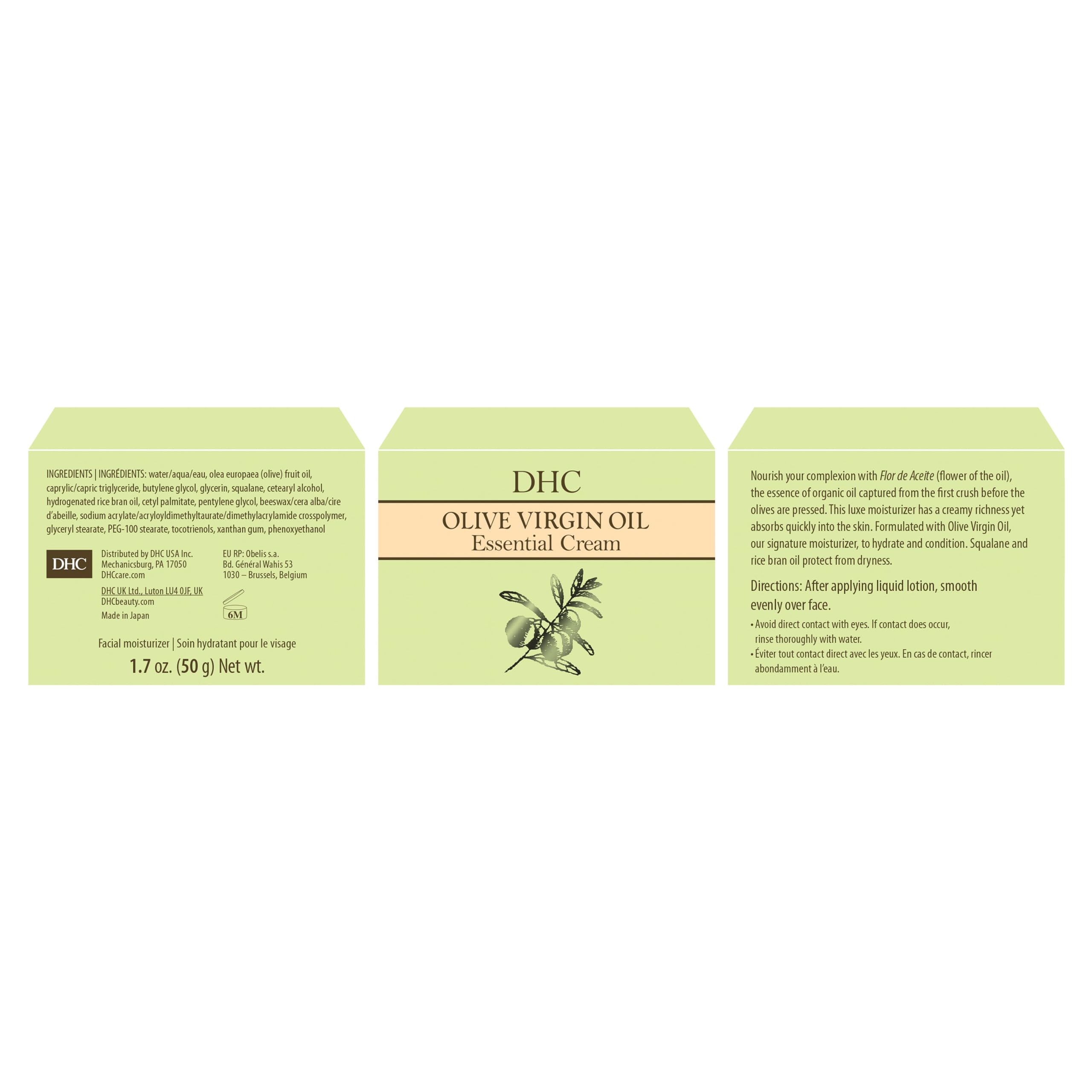 Crème DHC Olive Virgin : huile d’olive biologique pour hydratation durable.