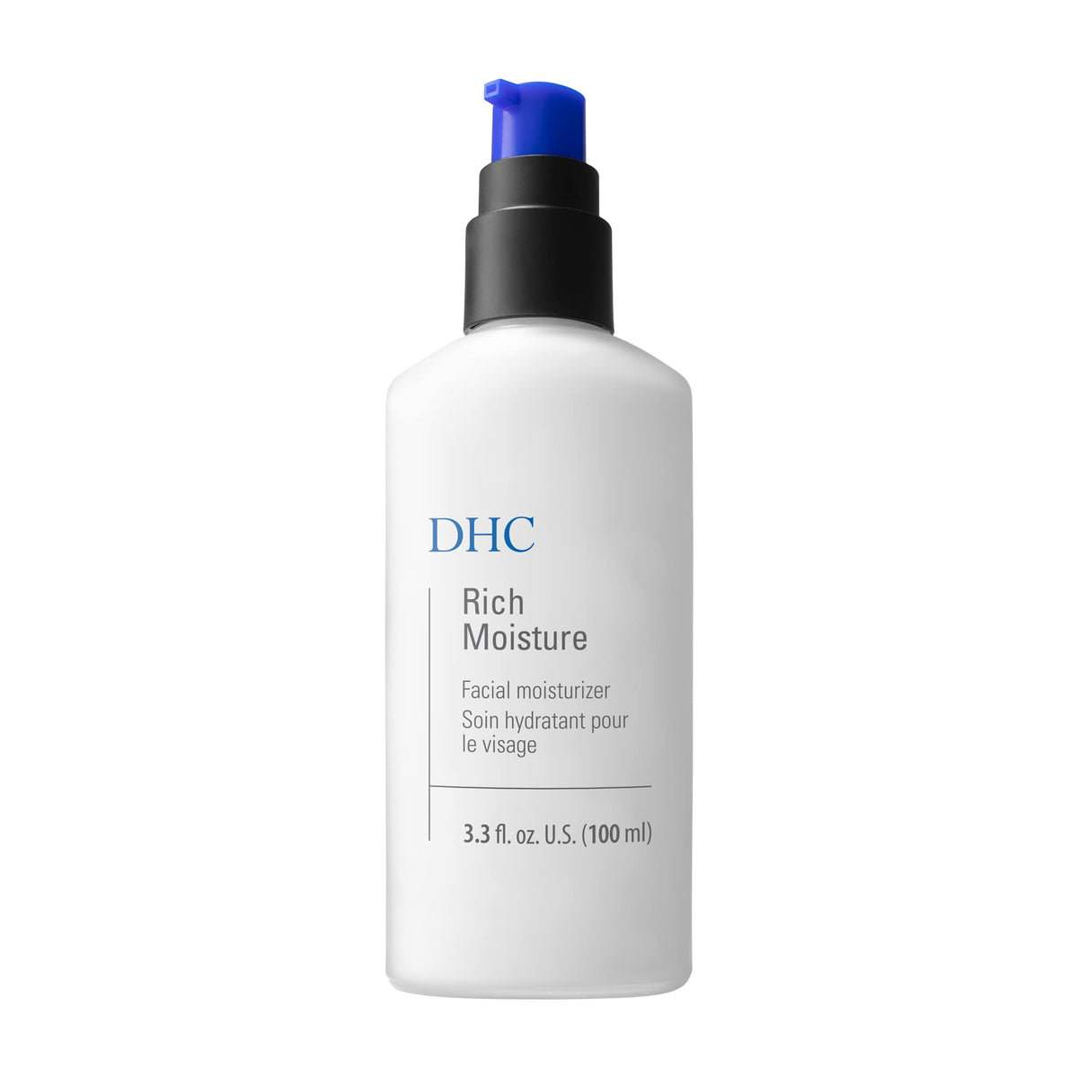 dhc-rich-moisture montre sa bouteille d'hydratation legere pour peau seche et sensible