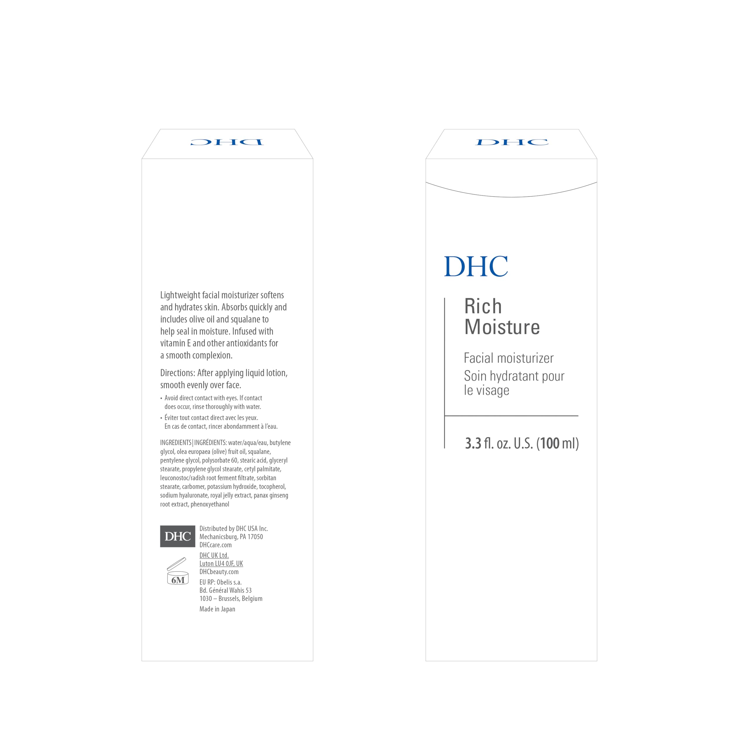 dhc-rich-moisture offre une absorption rapide et une peau hydratee sans gras
