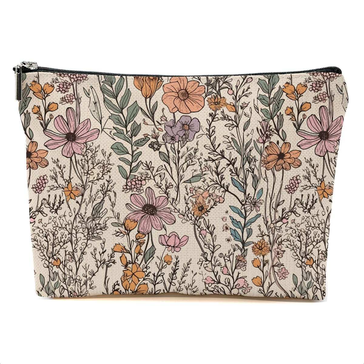 DHKG trousse maquillage lin vintage-fleurs – rangement élégant pour le quotidien