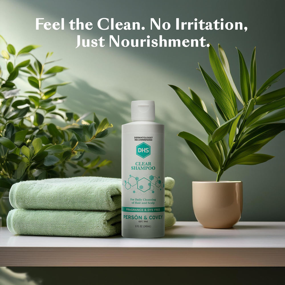 DHS Clear Shampoo travel-size bottle for on-the-go gentle cleansing.