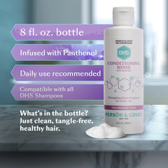 Cheveux brillants et légers après rinçage avec DHS Conditioning Rinse.