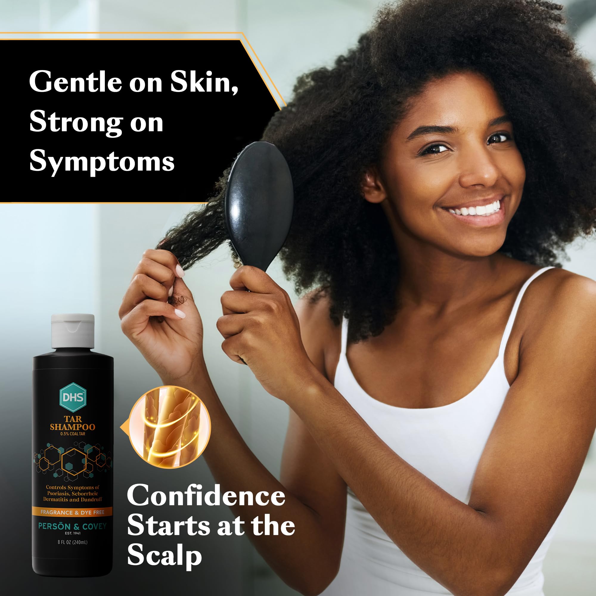 Soin cheveux DHS, formulation au goudron pour l’entretien quotidien.