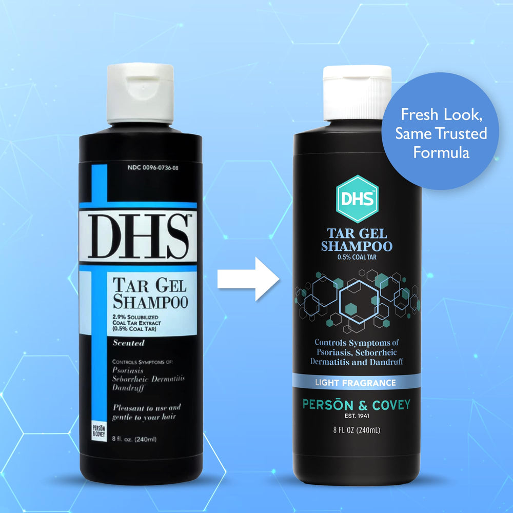Flacon DHS T Gel Shampoing, vue arrière, aperçu de la formulation apaisante.