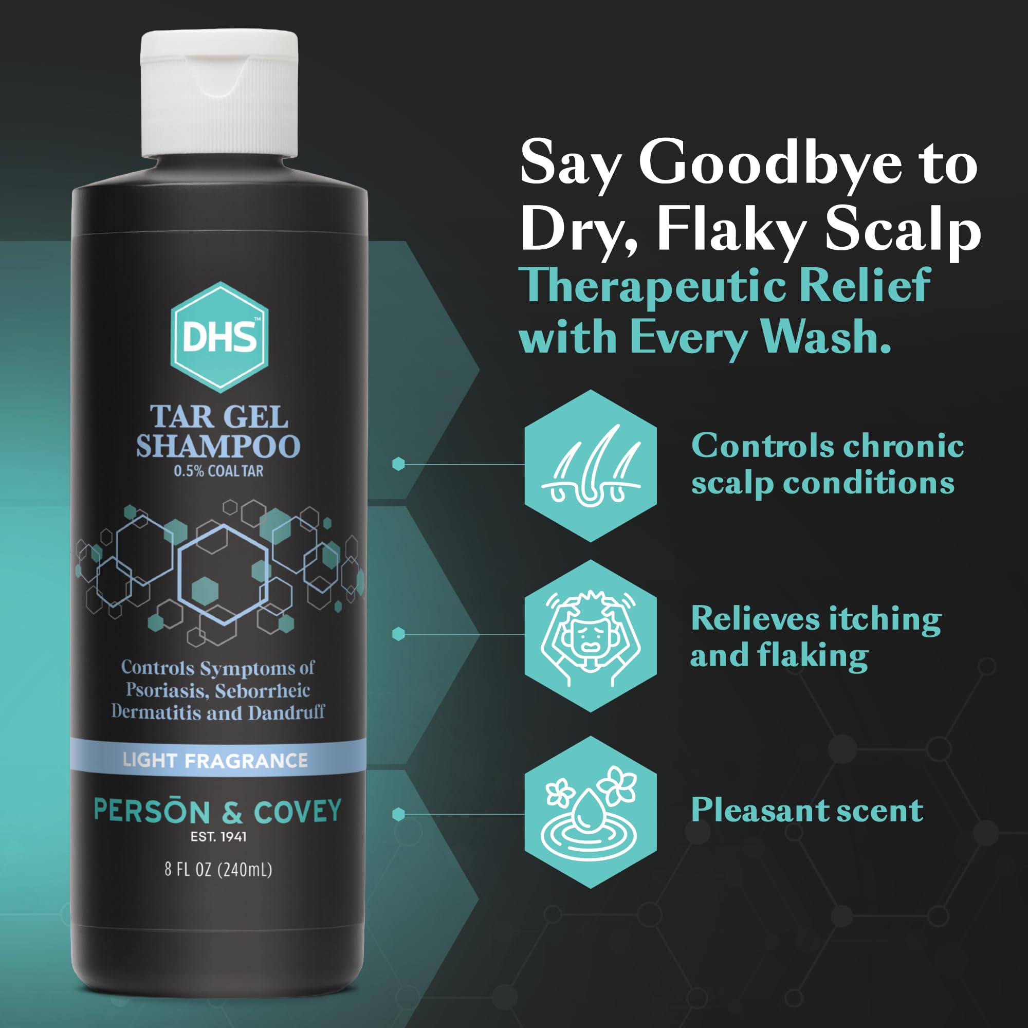 Étiquette claire du DHS T Gel Shampoing, indication d’usage quotidien.