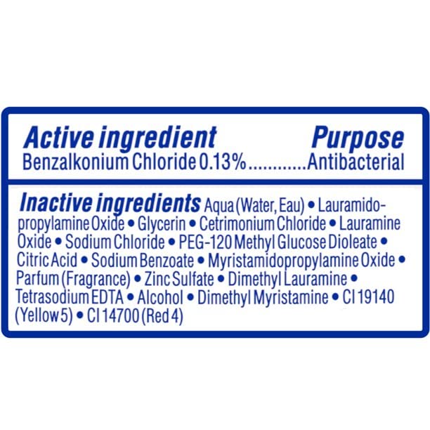 Dial étiquette mentionnant triclosan et ingrédients pour transparence.