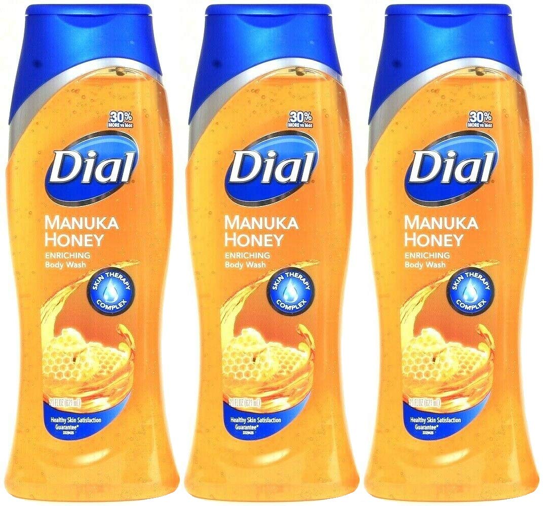 Dial Miel Manuka enrichissant pour le bain, bouteille de 21 onces, hydratation potentielle et parfum floral.