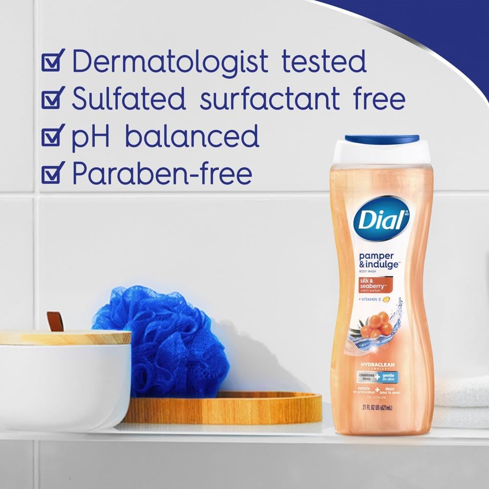 Dial Pamper Indulge Silk Seaberry teste dermatologiquement pour votre peau.