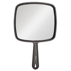 Miroir Diane à main avec manche noir, prise en main confortable pour un maquillage précis.