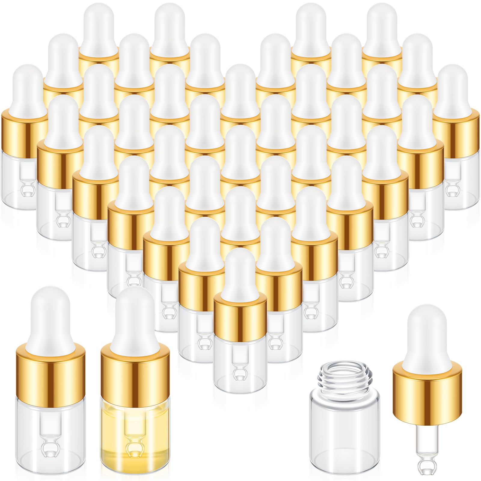 Flacon Didaey mini-verre 2ml avec capuchon doré, idéal pour transporter liquides en voyage.