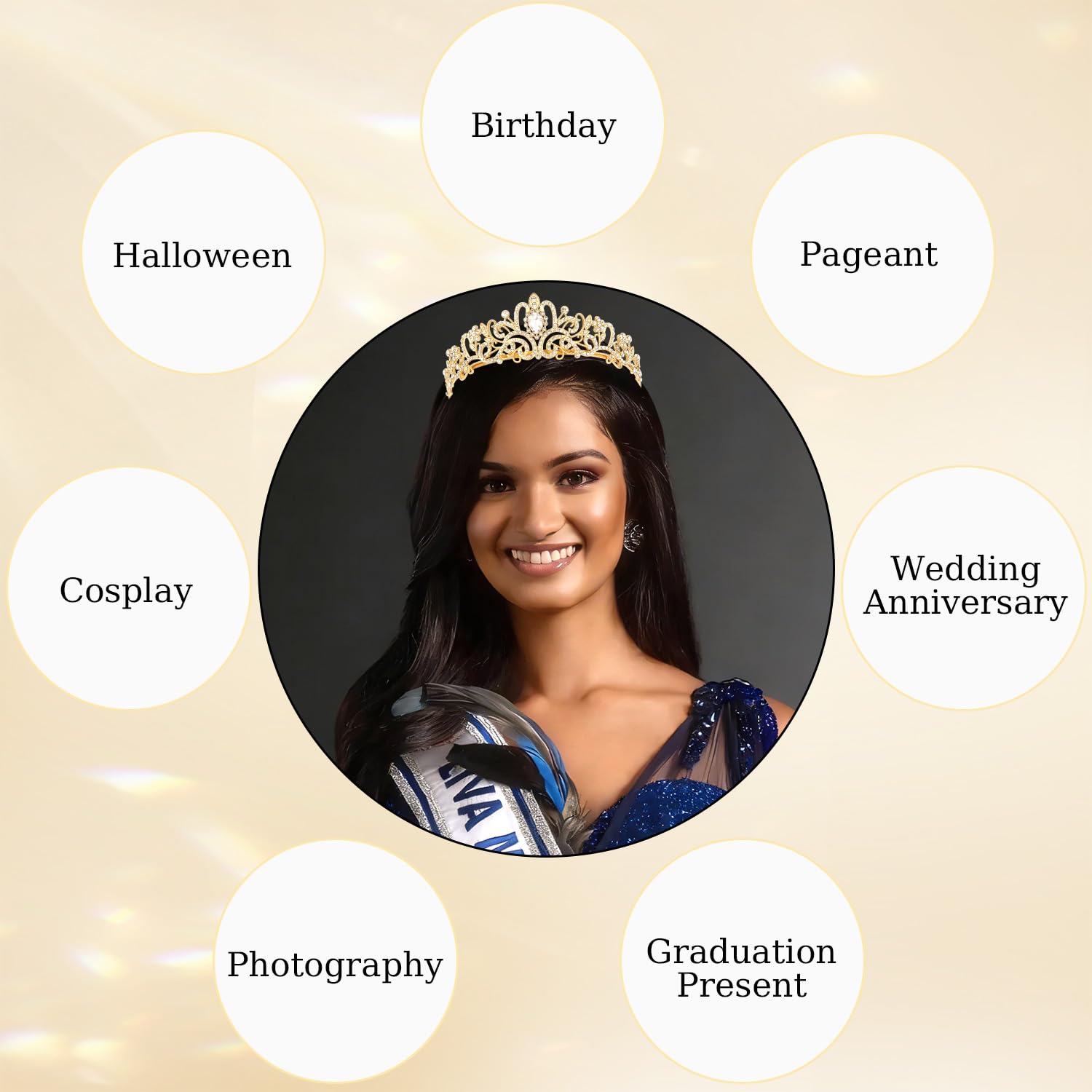 Didder couronne anniversaire cristal or scintillant, complète une tenue festive.