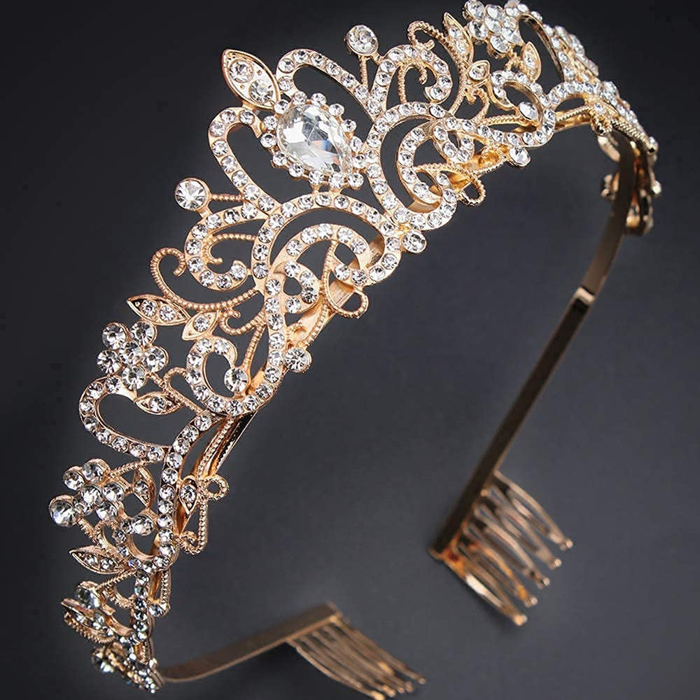 Didder couronne coiffure princesse cristal or, s'adapte à toutes les coiffures.