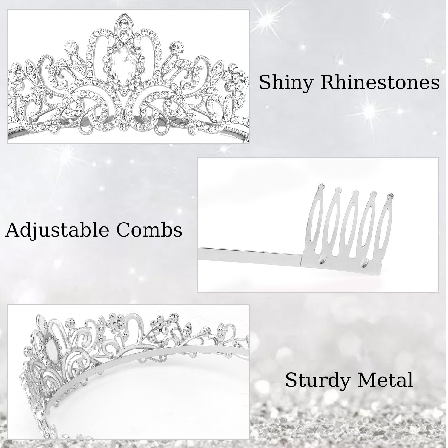 Couronne princesse avec peignes pour maintien sûr des cheveux.