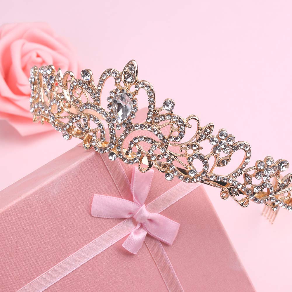 Didder couronne prom cristal or dorée, look chic pour bal.