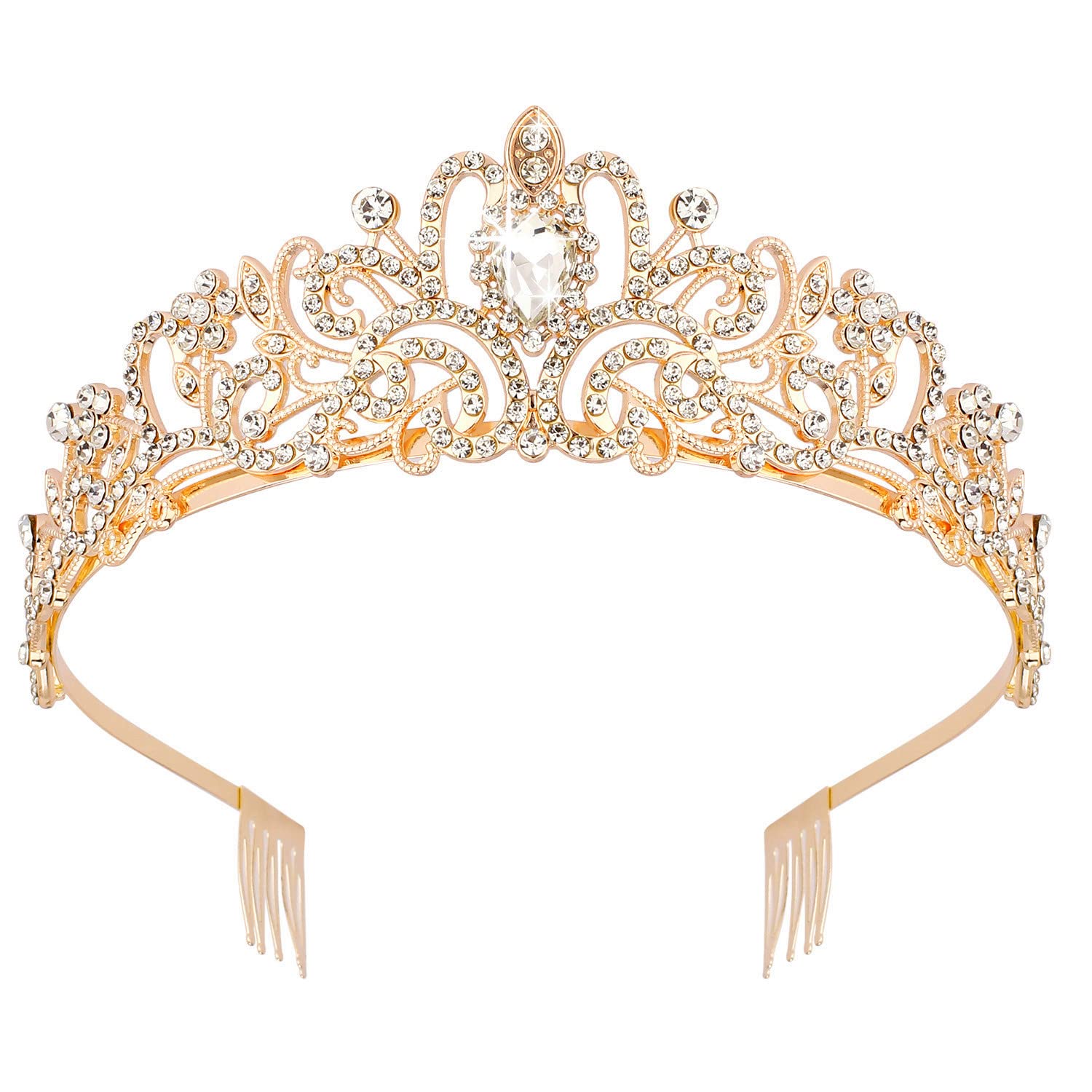 Didder couronne tiare cristal or avec peignes, accessoire élégant pour mariage.