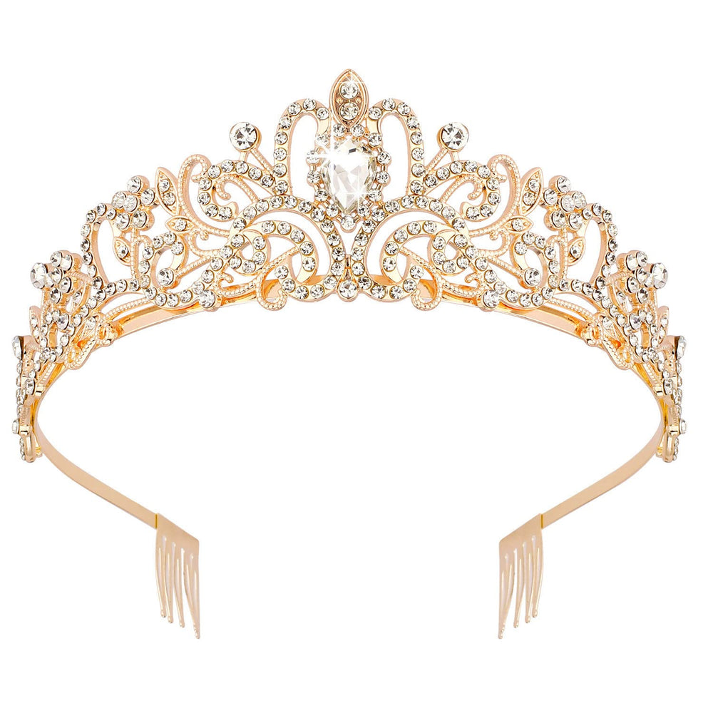 Didder couronne tiare cristal or avec peignes, accessoire élégant pour mariage.