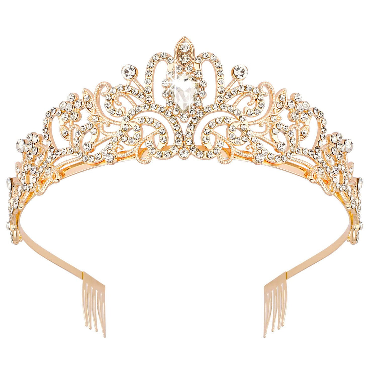 Didder couronne tiare cristal or avec peignes, accessoire élégant pour mariage.