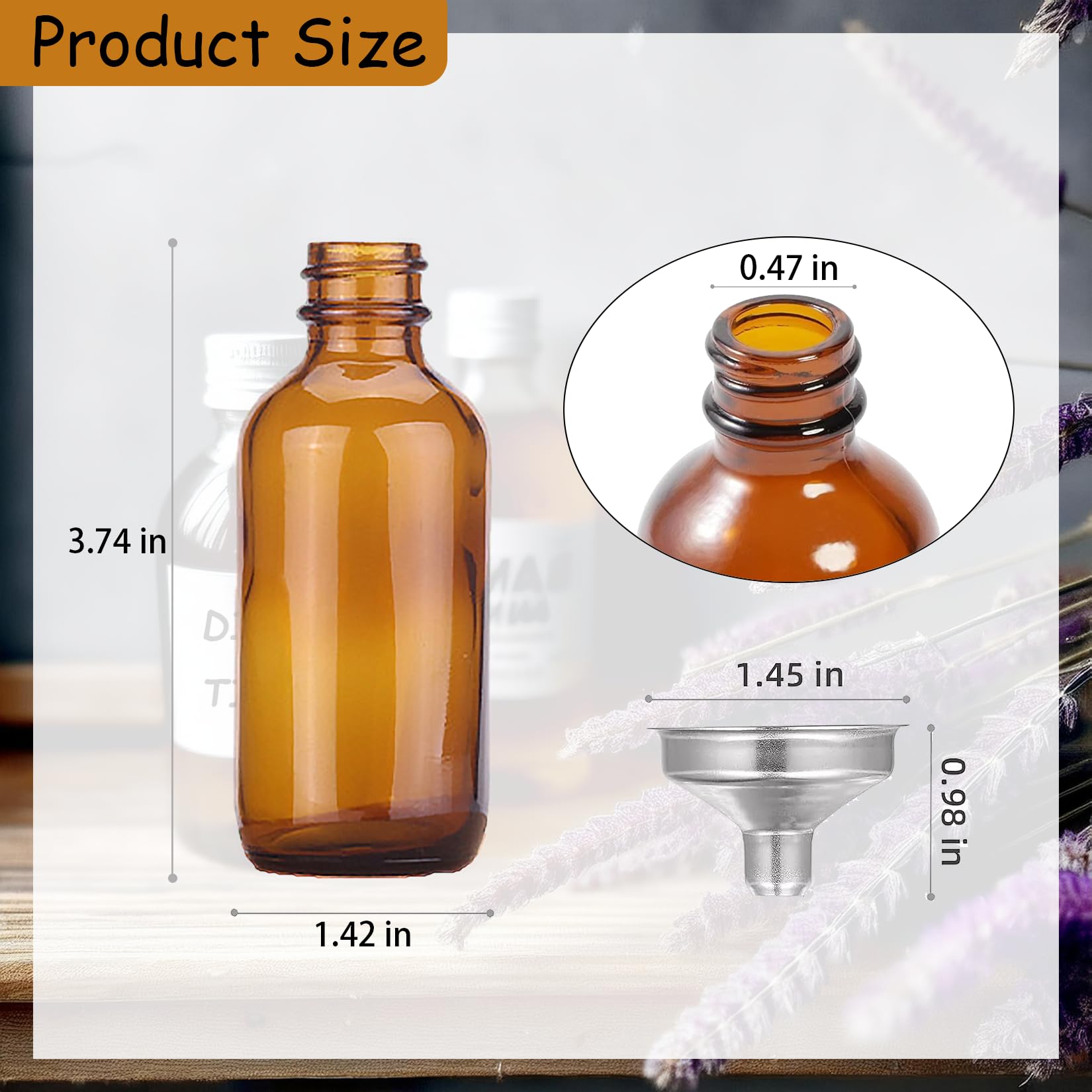 Diditime ensemble 6 bouteilles ambrées, capots noirs, pratique pour projets faits maison et cosmétiques.
