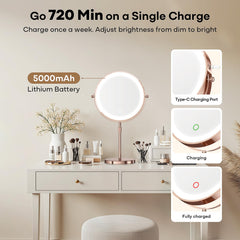 Dienmern miroir batterie 5000mAh, utilisation sans fil longue durée.