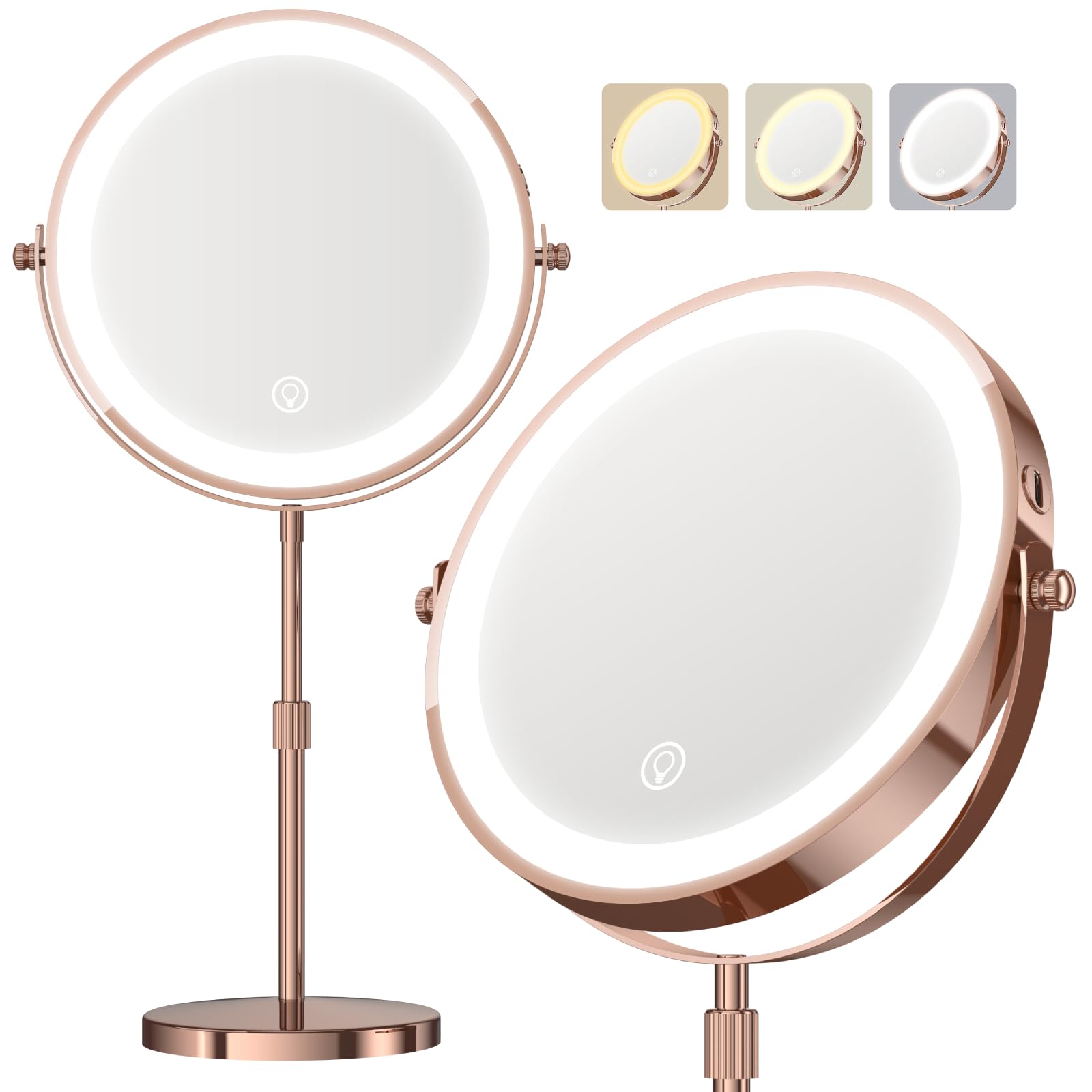 Miroir Dienmern avec lumière 1x/20x pour un maquillage précis.