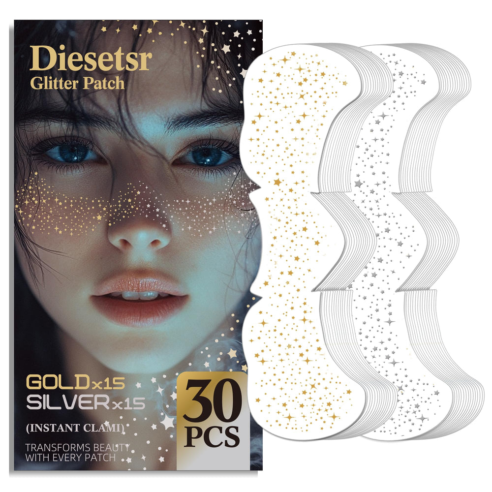 Diesetsr taches-brillantes-or sur le visage pour un éclat festif.