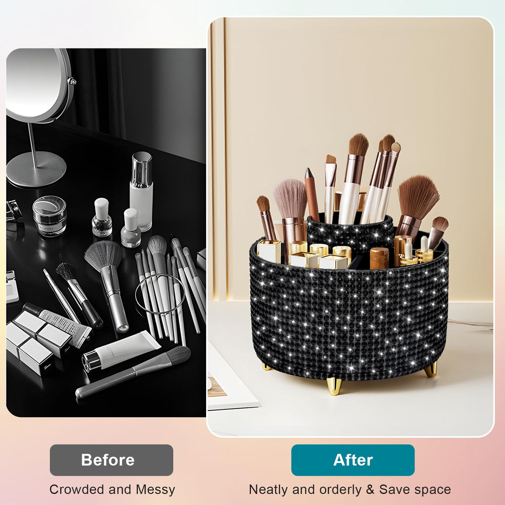 Diesisa organisateur pinceaux diamant noir: design élégant et rangement pratique sur la coiffeuse.