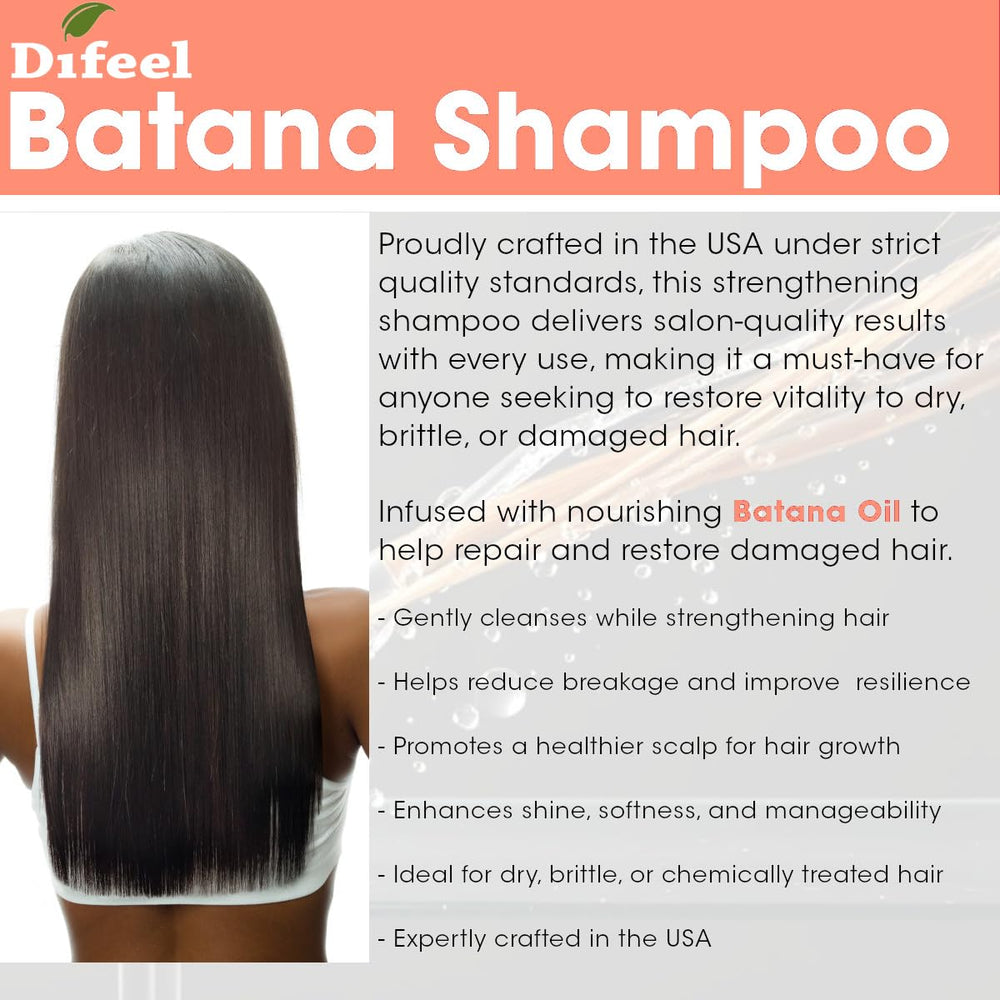 Difeel Batana Shampoo: cheveux brillants après lavage et douceur retrouvée.