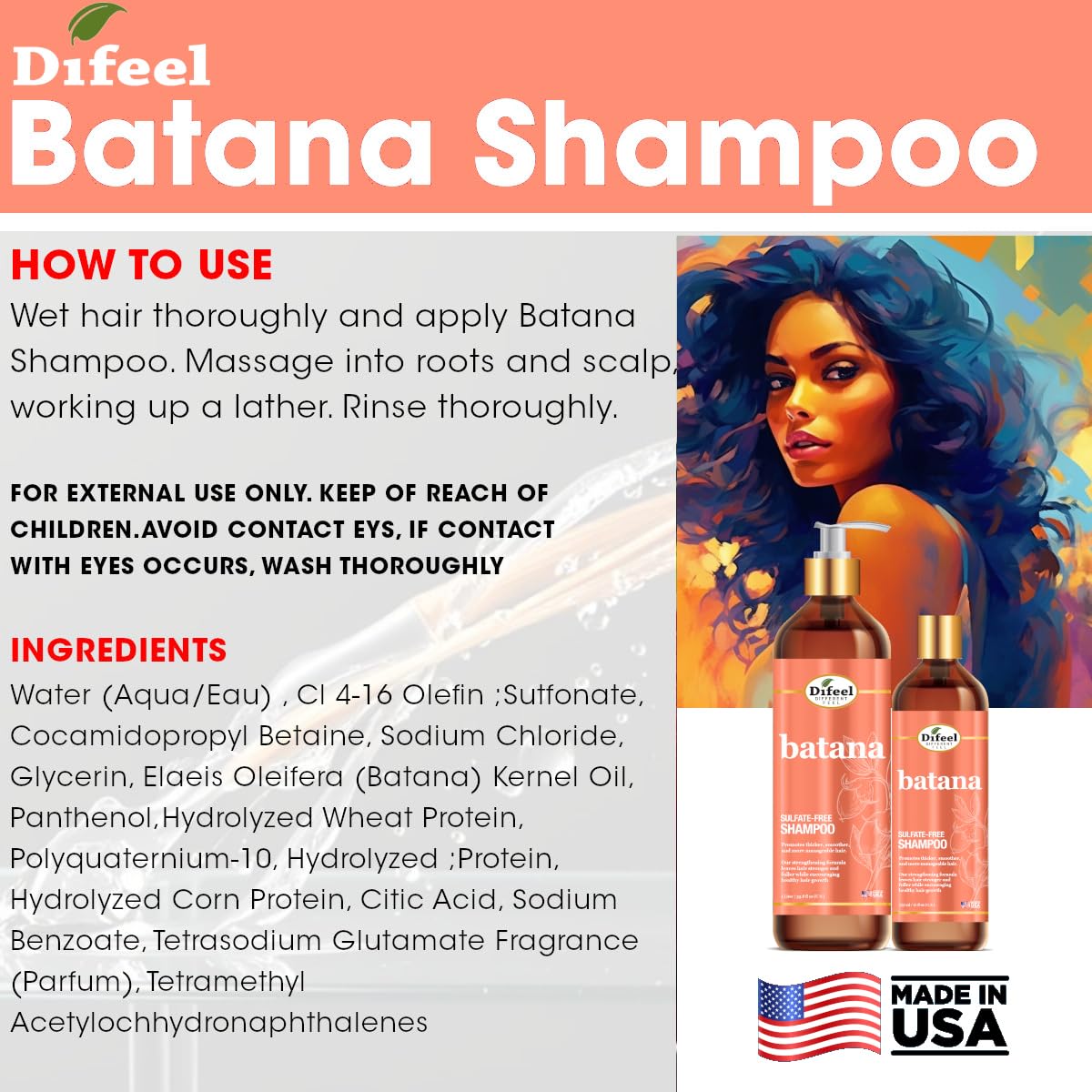 Difeel Batana Shampoo: renforcements des longueurs et réduction de la casse.