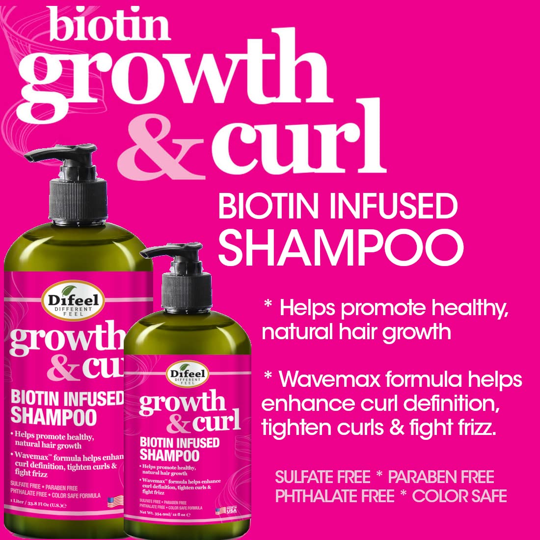 Difeel Biotin Shampoo, boucles définition, favorise des boucles mieux dessinées.