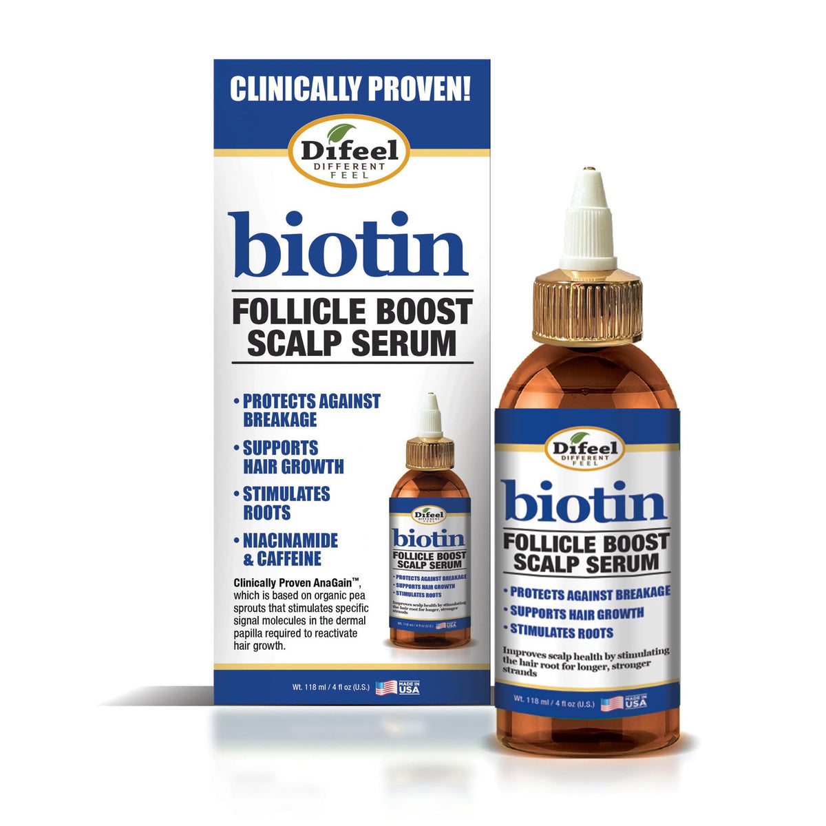Difeel Biotine Follicule Stimulation Sérum, flacon illustré, revitalise les racines